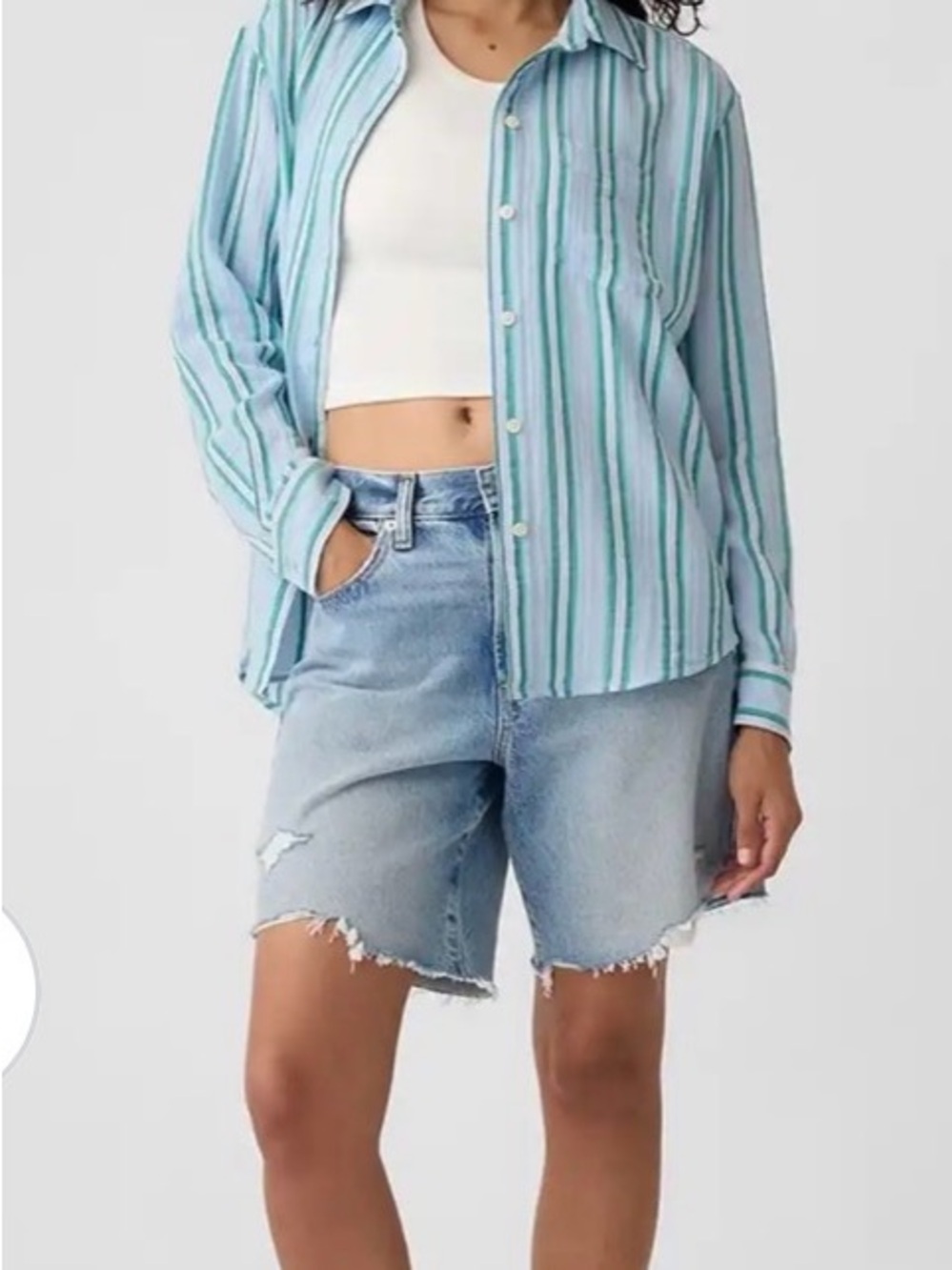 GAP the big shirt Striped Blue & emerald, sz L cotton gauze